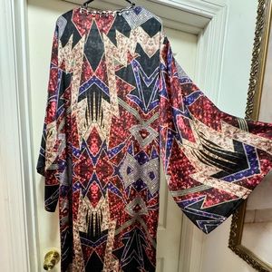 Suki So Sequin Print Silk Kimono Duster OS